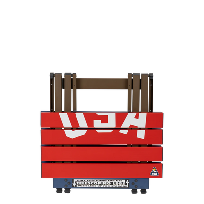 Heavy-Duty Grilling Compact Camp Table 20 - USA Anniversary Deluxe - Choice 757 - Slim-Fold Outdoor Cook Station with Storage Shelves Detail