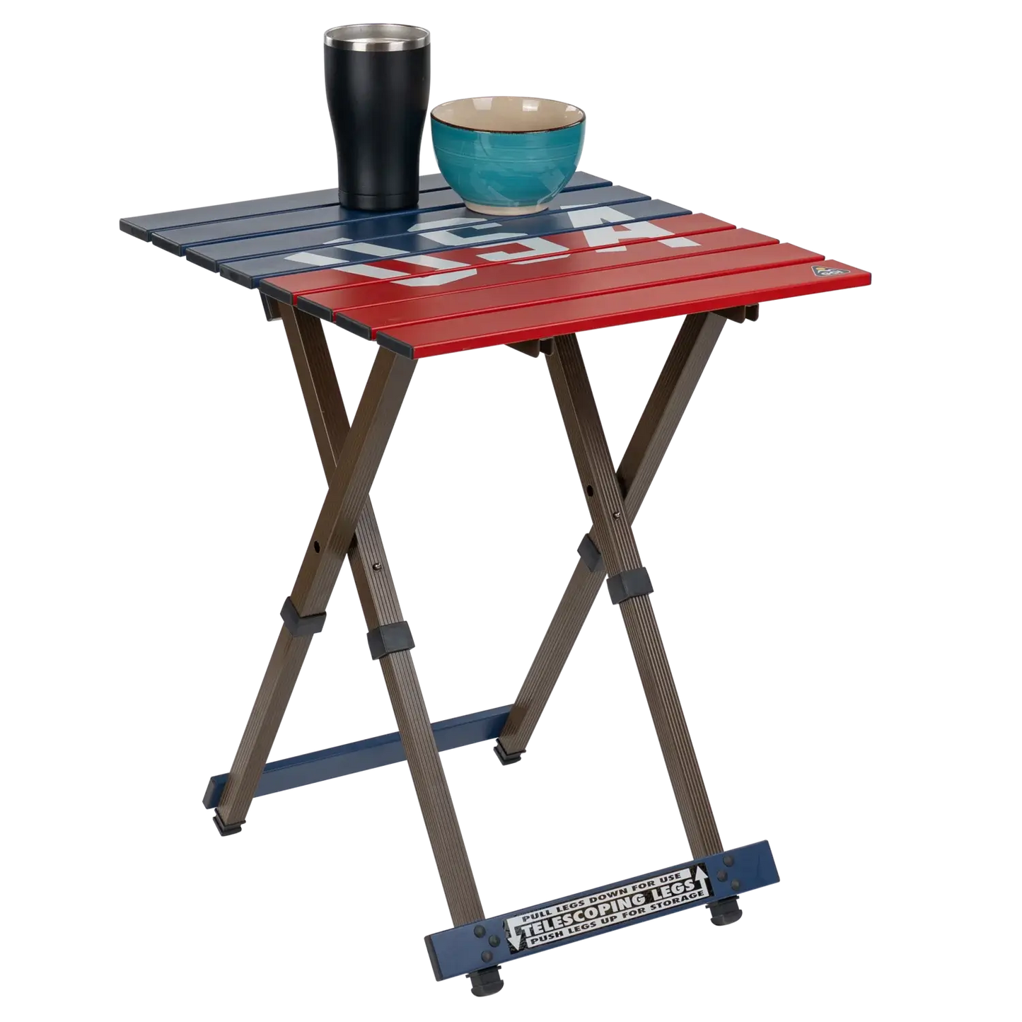 Heavy-Duty Grilling Compact Camp Table 20 - USA Anniversary Deluxe - Choice 757 - Slim-Fold Outdoor Cook Station with Storage Shelves Detail