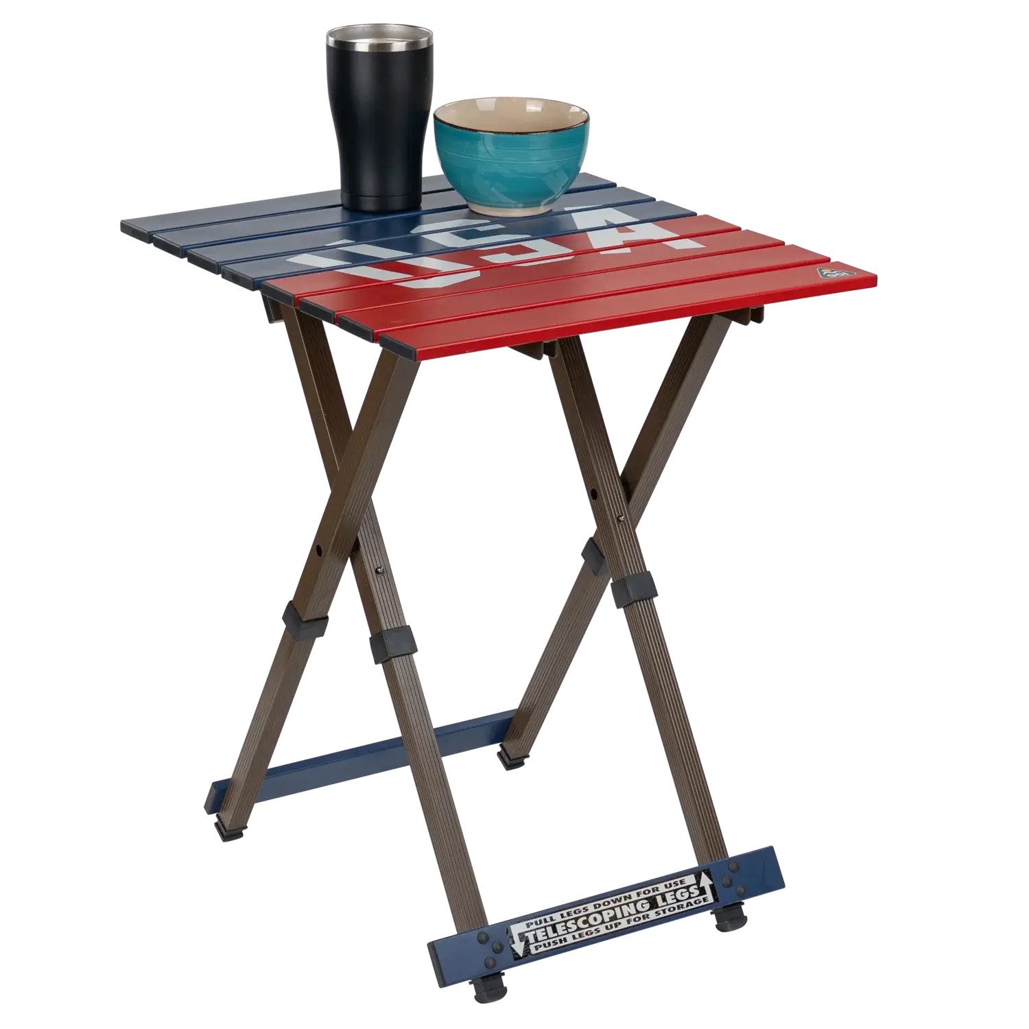 Heavy-Duty Grilling Compact Camp Table 20 - USA Anniversary Deluxe - Choice 757 - Slim-Fold Outdoor Cook Station with Storage Shelves Detail