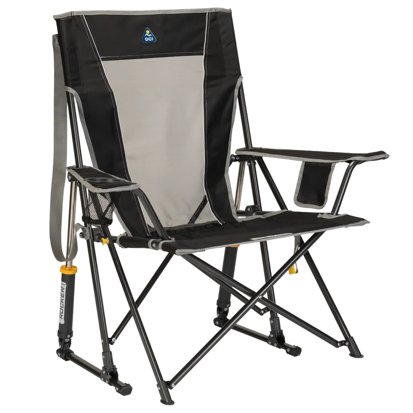 Premium All-Weather Comfort Pro Rocker - Choice 375 - Heavy-Duty Kickback Rocker with Beverage Holder - Black