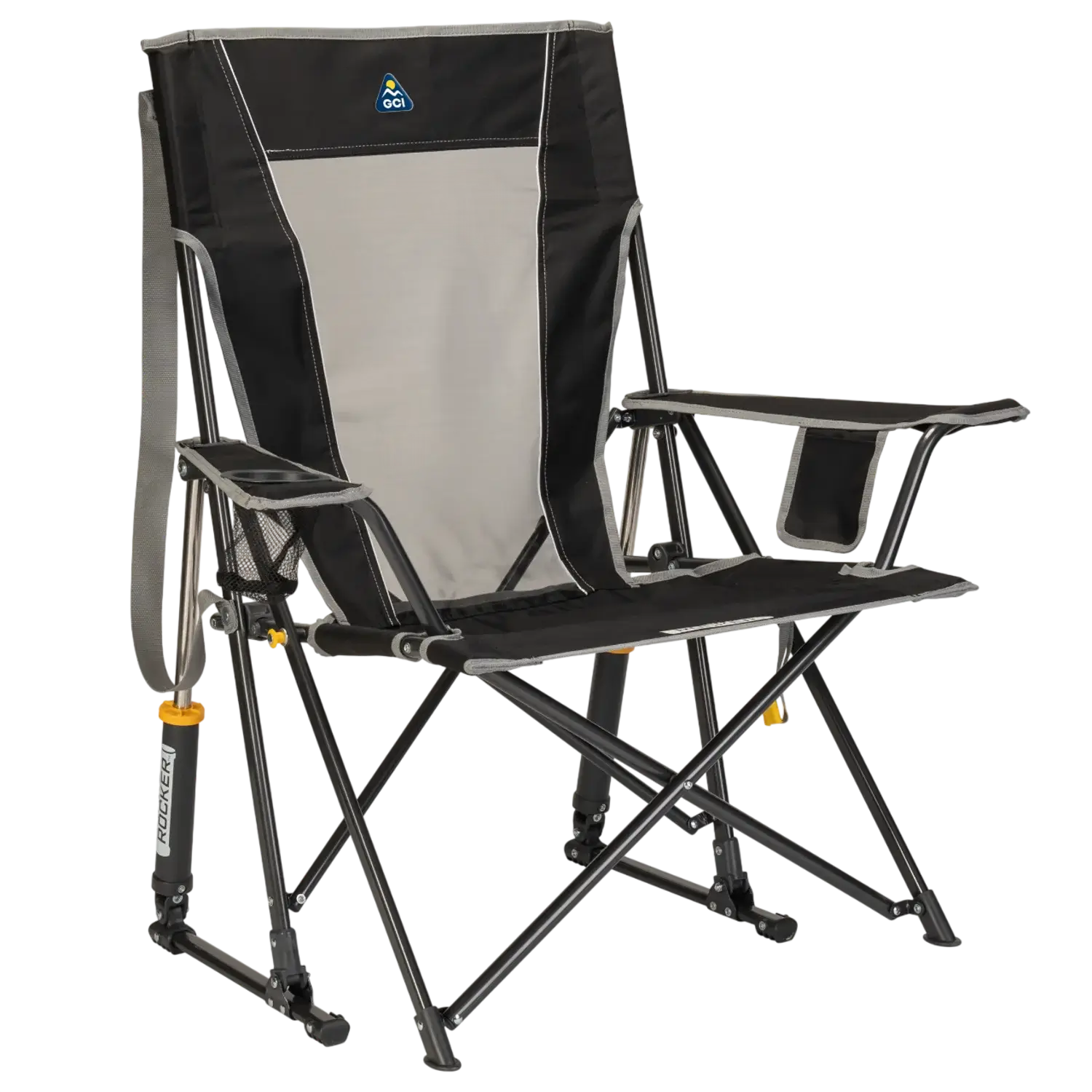 Premium All-Weather Comfort Pro Rocker - Choice 375 - Heavy-Duty Kickback Rocker with Beverage Holder - Black