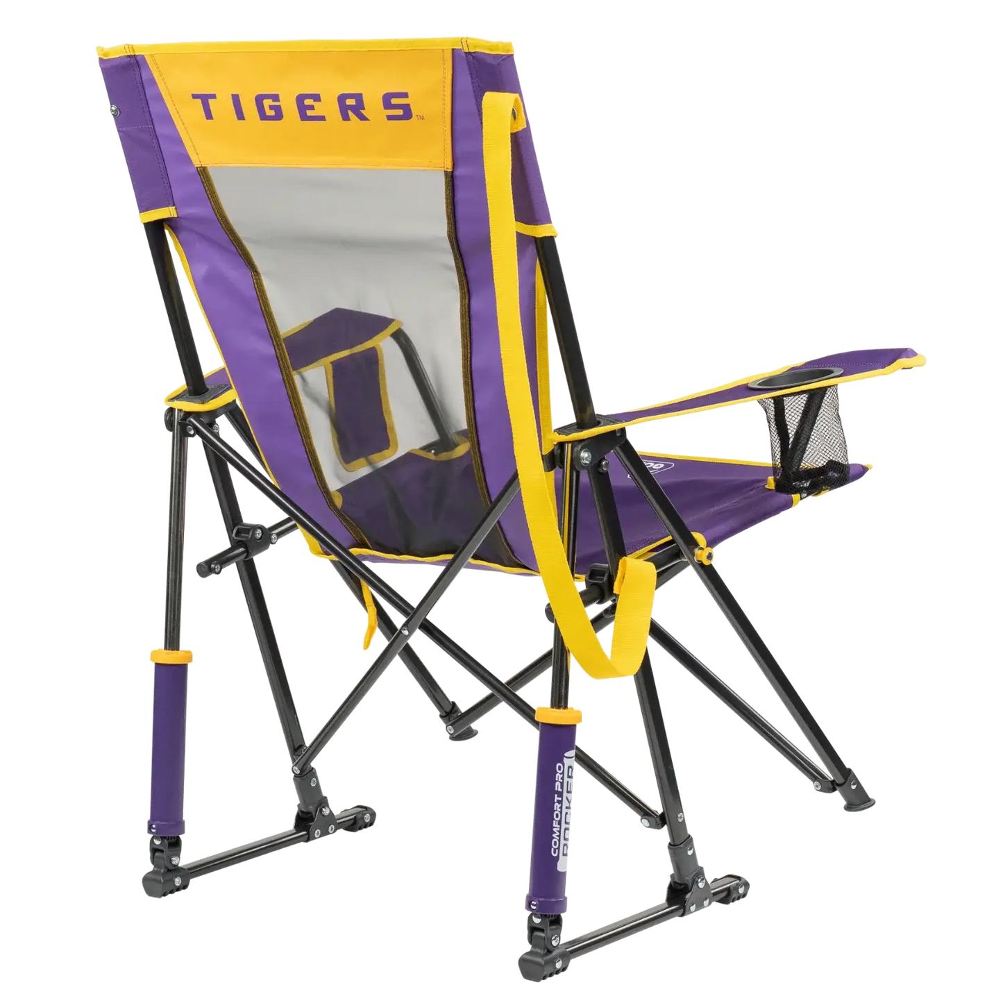 Smooth Motion College Comfort Pro Rocker - LSU Tigers - Choice 880 - Patented Spring-Action Rocking Chair for Camping Detail