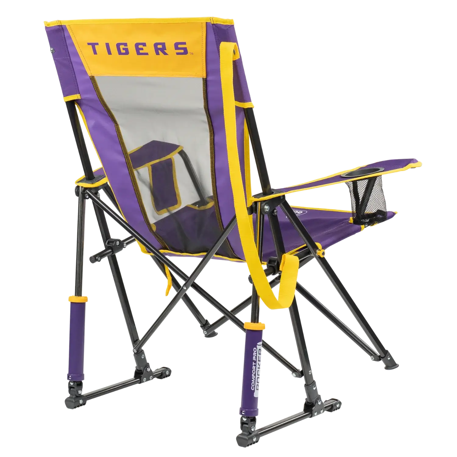 Smooth Motion College Comfort Pro Rocker - LSU Tigers - Choice 880 - Patented Spring-Action Rocking Chair for Camping Detail