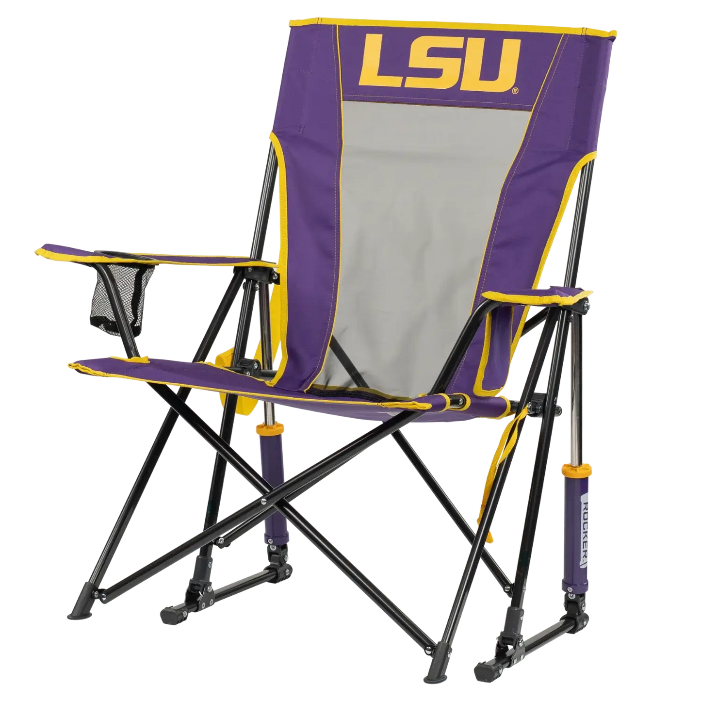 Smooth Motion College Comfort Pro Rocker - LSU Tigers - Choice 880 - Patented Spring-Action Rocking Chair for Camping Detail