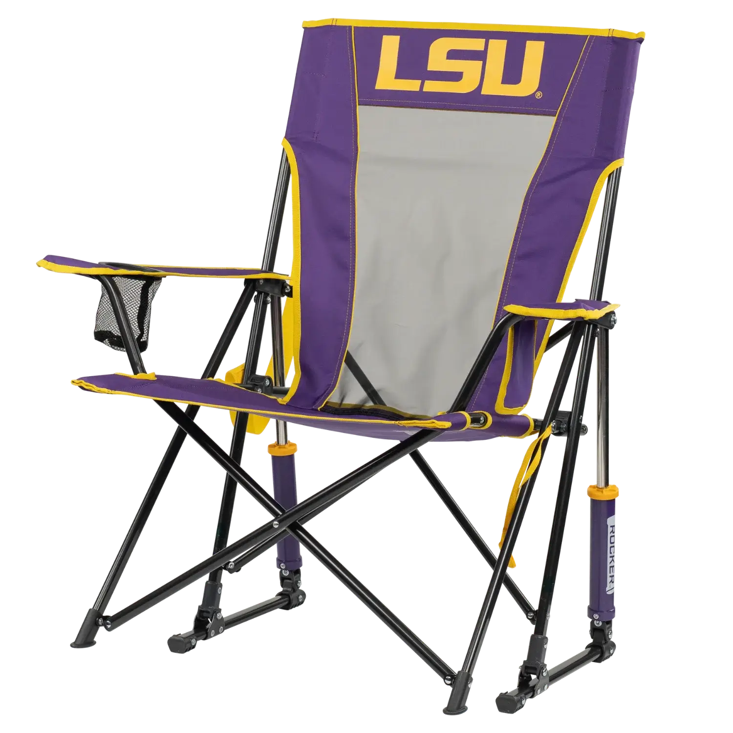 Smooth Motion College Comfort Pro Rocker - LSU Tigers - Choice 880 - Patented Spring-Action Rocking Chair for Camping Detail