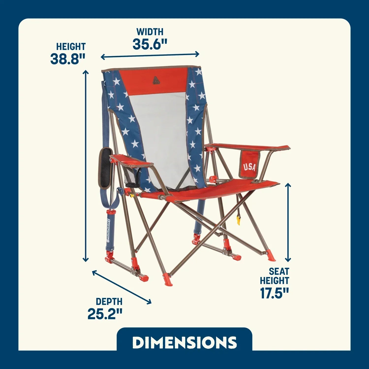Heavy-Duty Freestyle Comfort Pro Rocker - USA Anniversary Deluxe - Choice 424 - Heavy-Duty Kickback Rocker with Beverage Holder Detail