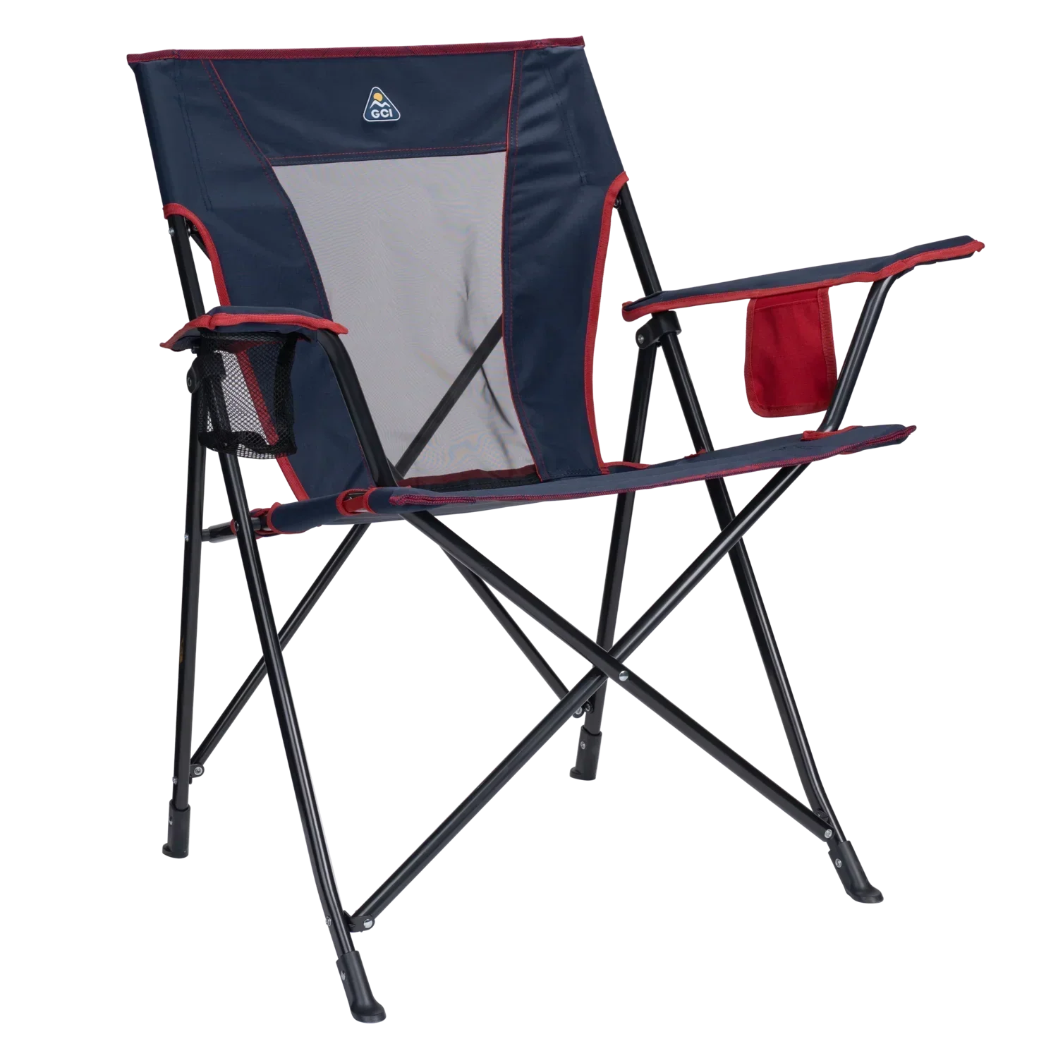 Telescoping Frame Comfort Quad Chair - Choice 989 - Pico Compact Folding Camp Chair with Carry Bag - Indigo/Red