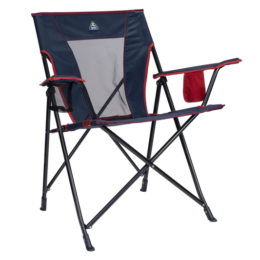 Telescoping Frame Comfort Quad Chair - Choice 989 - Pico Compact Folding Camp Chair with Carry Bag - Indigo/Red