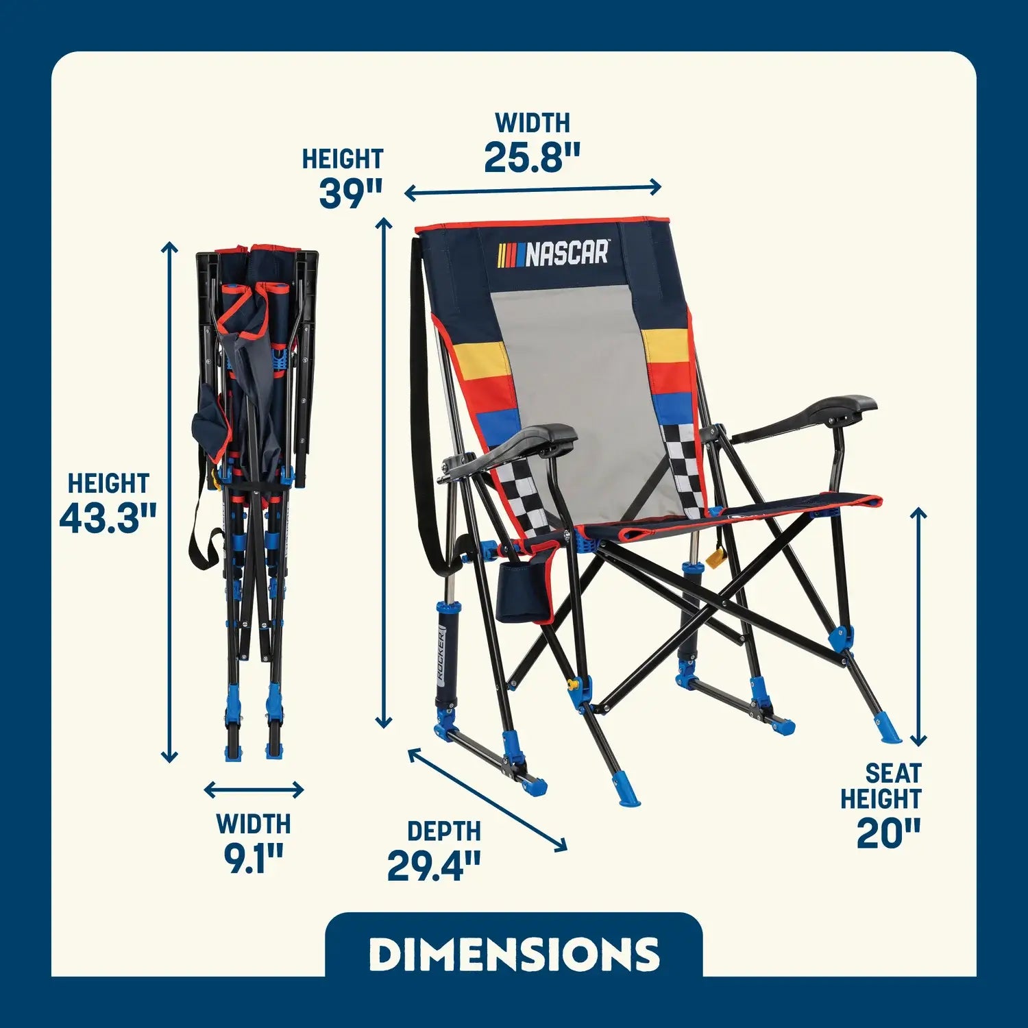 Premium All-Weather RoadTrip Rocker - NASCAR For Him - Choice 453 - Freestyle Rocker Portable Outdoor Folding Chair Detail