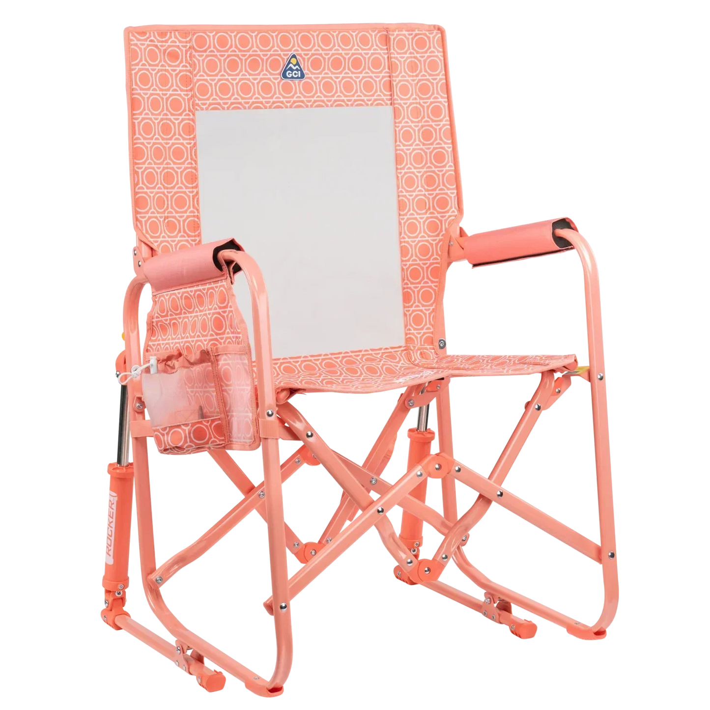 Premium All-Weather Stowaway Rocker - Choice 794 - Heavy-Duty Kickback Rocker with Beverage Holder - Coral Mosaic