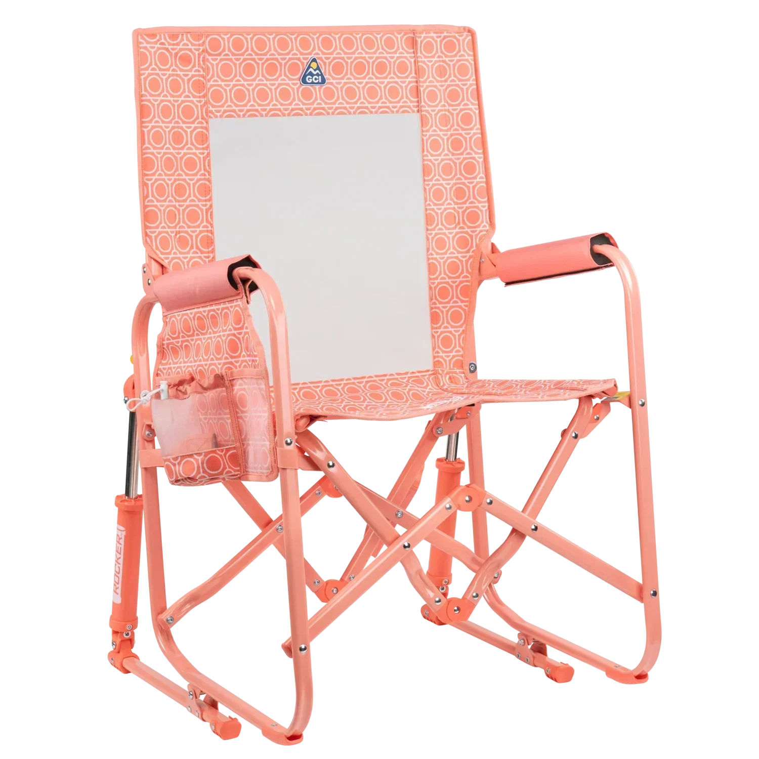 Premium All-Weather Stowaway Rocker - Choice 794 - Heavy-Duty Kickback Rocker with Beverage Holder - Coral Mosaic