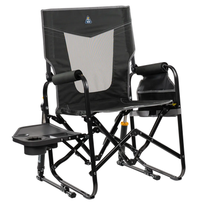 Heavy-Duty Freestyle Stowaway Rocker with Side Table - Choice 253 - Freestyle Rocker Portable Outdoor Folding Chair - Dark Charcoal