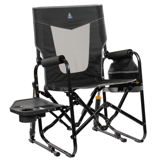 Heavy-Duty Freestyle Stowaway Rocker with Side Table - Choice 253 - Freestyle Rocker Portable Outdoor Folding Chair - Dark Charcoal