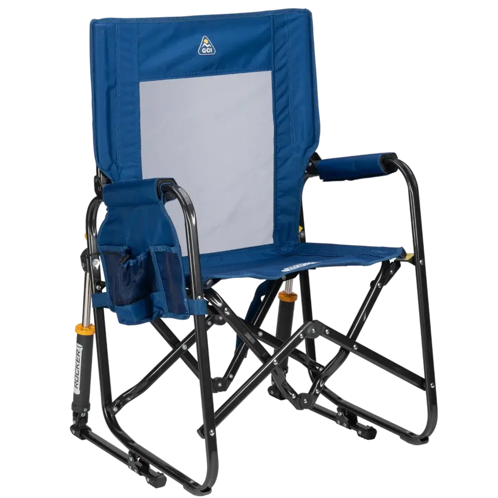 Premium All-Weather Stowaway Rocker - Choice 794 - Heavy-Duty Kickback Rocker with Beverage Holder - Soft Navy